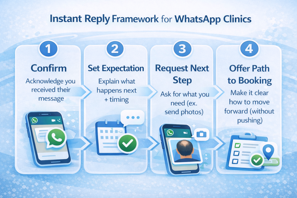 Instant reply framework for hair transplant clinic WhatsApp inquiries